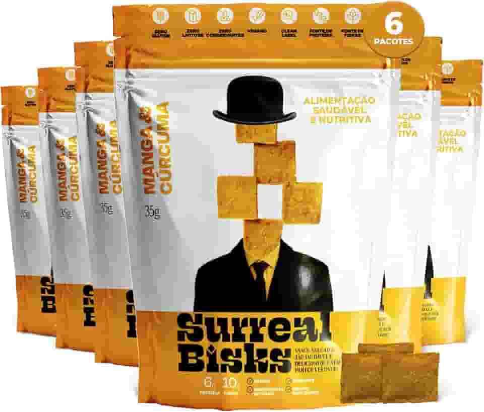 Kit 6 Snacks Saudáveis - 6x Pacotes Snacks Manga e Cúrcuma - Salgadinho Vegano, Lanche Sem Glúten e Sem Lactose - Biscoito Fit a Base de Plantas - 6x35g
