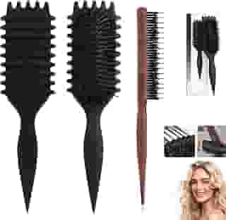 Escova de Cabelo Cacheado, Escova Massageadora para Cacheados, Redutor de Frizz com Cerdas Almofadadas, Couro Cabeludo Sensível e Todos os Tipos de Cacho (Preto)