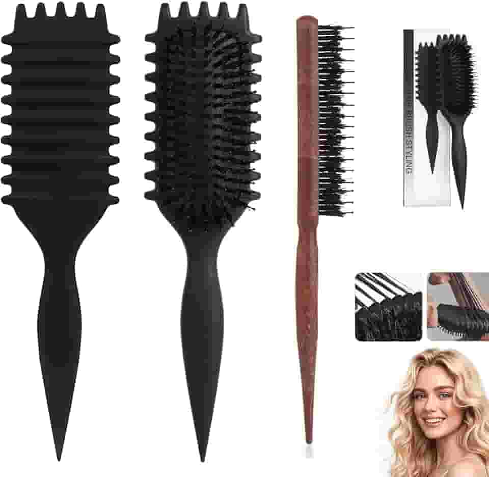 Escova de Cabelo Cacheado, Escova Massageadora para Cacheados, Redutor de Frizz com Cerdas Almofadadas, Couro Cabeludo Sensível e Todos os Tipos de Cacho (Preto)