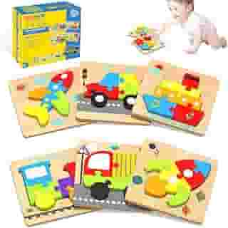 Blocos Montar de Madeira Quebra-Cabeças Montessori Educativos Brinquedos Infantis 6 Formas