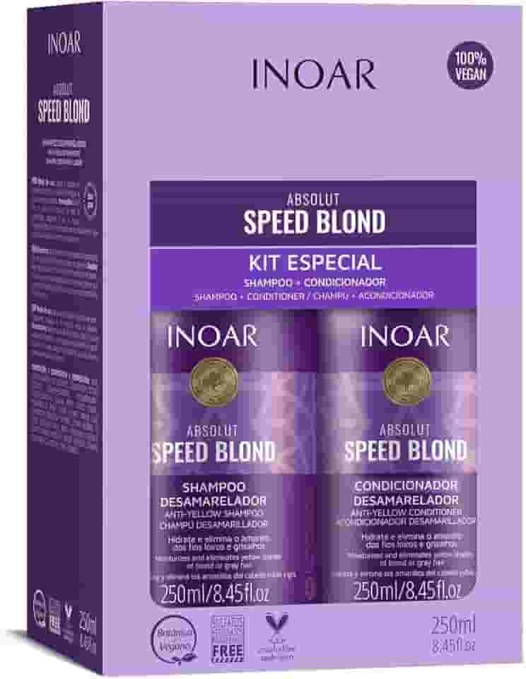 Inoar, Speed Blond Kit Duo – Shampoo e Condicionador Matizador com Óleo de Argan, Azuleno e Ativos Vegetais para Cabelos Loiros e Grisalhos - 250ml