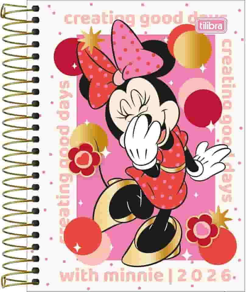 Tilibra - Agenda Espiral Diária 11,7 x 16,4 cm Minnie 2026 - Minnie Bolas Coloridas