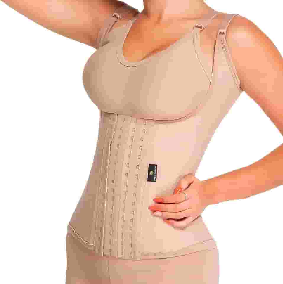 Cinta Modeladora Feminina Opta Corpus 751 com Alças Finas, Fecho Frontal 3 Níveis, Barbatanas para Redução de Medidas, Pós-Operatório e Criolipólise