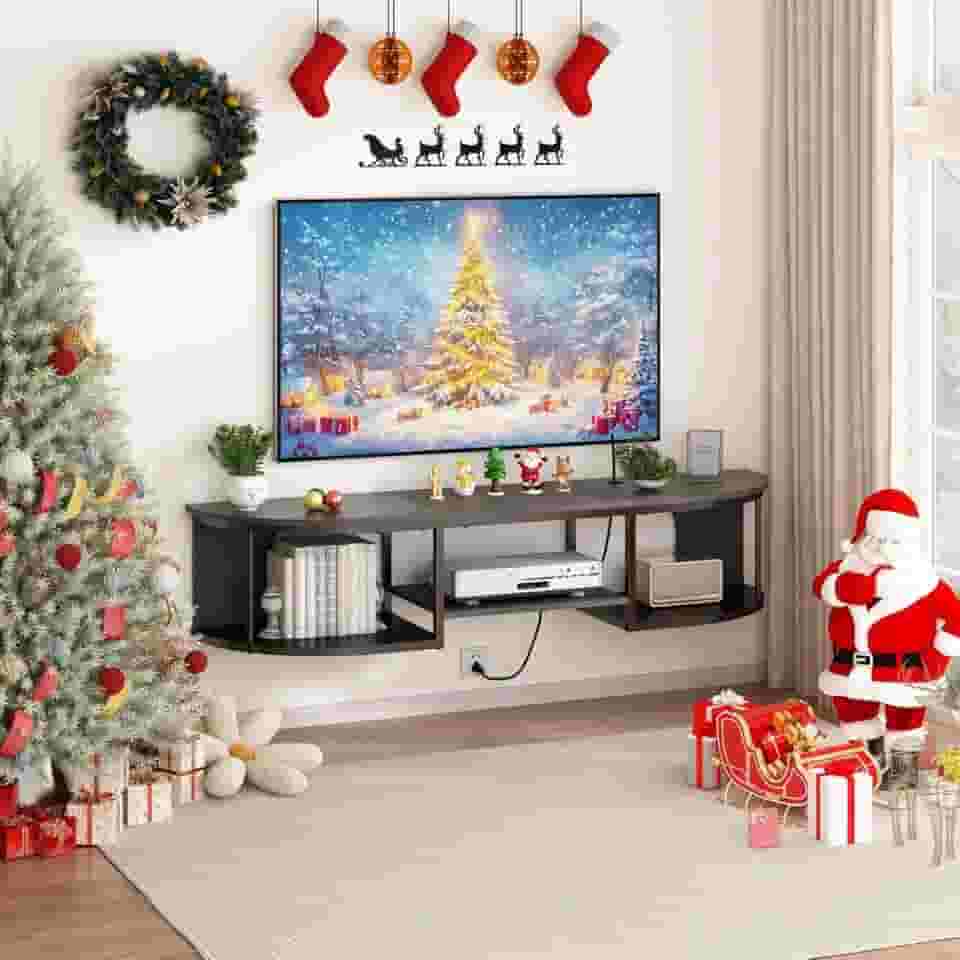 Rack para TV, Armário para TV Multifuncional com Tomadas, Rack Suspenso para Sala, Resistente e Estável, Prateleira Parede Sala Estar Moderna, Preto