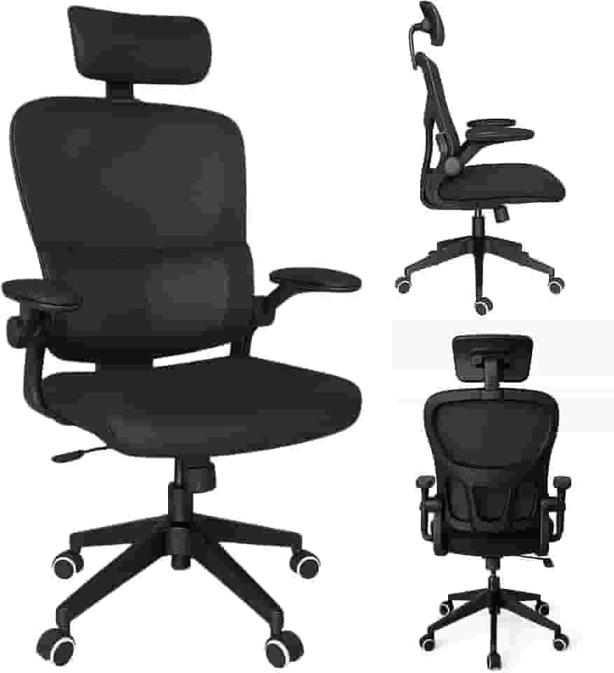 Cadeira de Escritório Ergonômica Giratória, Malha Respirável, Estofado Mesh. Modelo Tipo Presidente, Mecanismo de Elevação a gás, Rodinhas silenciosas. Preta. | HYATTO OFFICE |