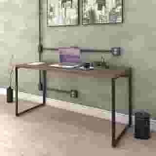 Mesa para Escritório Office Estilo Industrial 1,50m Kuadra, Compace, Carvalho Dark/Est.Preta