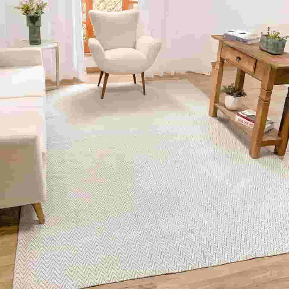 Tapete Grande 2x3m para Sala Quarto Cru e Cinza Neutro 100% Algodão Base Antiderrapante Minimalista Rústico Chic Moderno Sem Pelo Fácil de Limpar Lavável (Cinza)