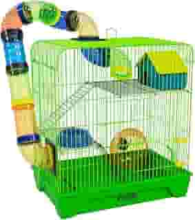 Gaiola Hamster 3 Andares Colorida com Casa Tubos e Rodinha (Verde)