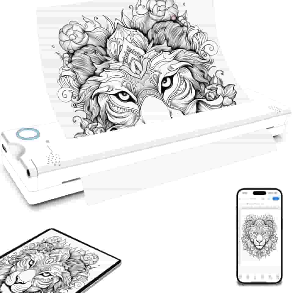 Máquinas de estêncil de tatuagem, impressora térmica de estêncil de tatuagem, impressora de estêncil sem fio Bluetooth para tatuagem, compatível com smartphone (branco)