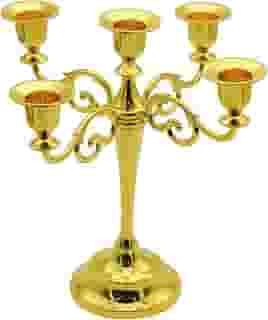 (Gold) - 5-Candle Metal Candelabra 27cm Tall Candle Holder Wedding Event Candelabra Candle Stand (Gold)
