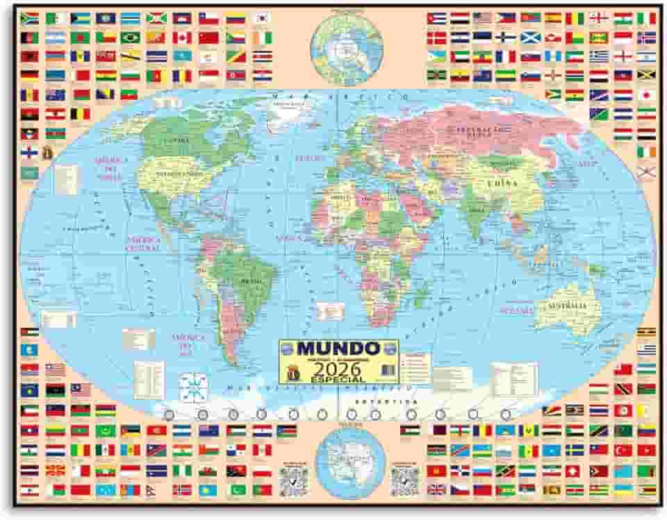 Mapa Mundi Político Escolar Especial Estatístico Geográfico Atlas Poster Geografia Mundo 2025