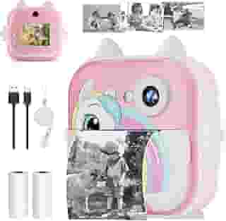 BAZIK Câmera Fotográfica Infantil, Câmera Digital Infantil que Imprime 20MP 1080P, Tela 2,4', Zoom 6X, Impressão Térmica 200 dpi, Vídeo, Time Lapse, Jogos, Portátil com Papel de Impressão – Rosa
