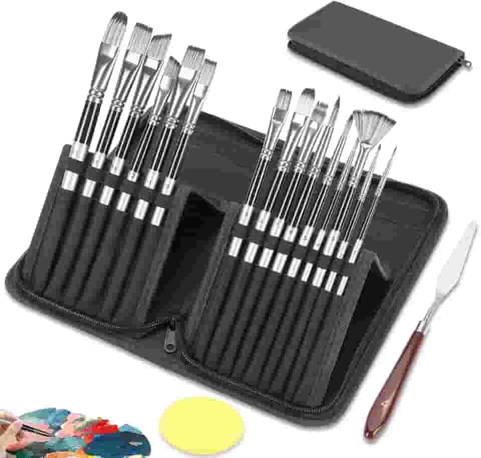 15 Peças, Pincel para Aquarela, Pincel Aquarela, Pincel, Kit Pincel Pintura, com Raspador, Bolsa de Armazenamento, Pinceis para Tinta Acrilica, Kit Pinceis Pintura, Pinceis