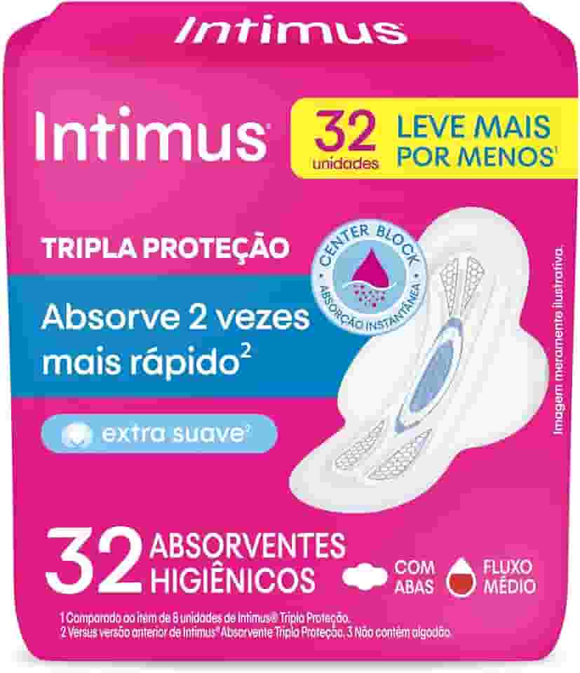 Intimus Absorvente Externo, Tripla Proteção Suave com Abas, 32 unidades