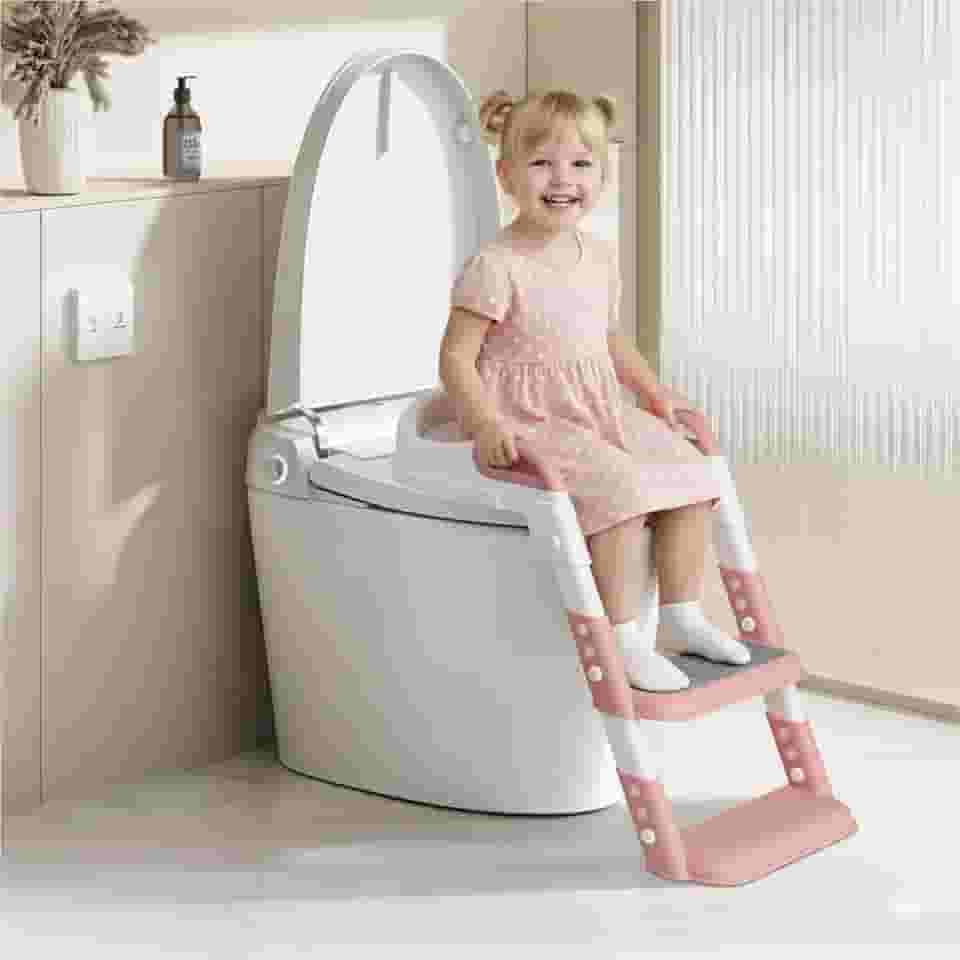 Redutor De Assento Sanitario Desfralde infantil escadinha inteligente Rosa