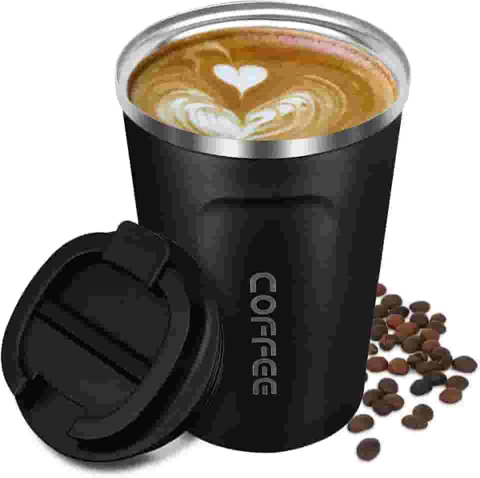 Caneca térmica de 380 ml Coffee to go, com tampa, de aço inoxidável (preto)