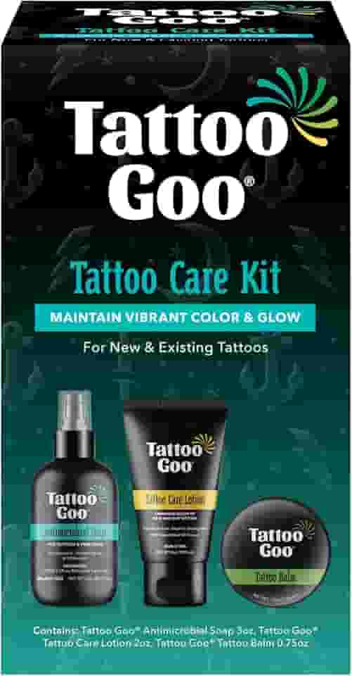 Tattoo Goo O kit de cuidados posteriores inclui sabonete antimicrobiano, bálsamo e loção, cuidados com tatuagem para realce de cor + cura rápida – vegano, sem crueldade, sem petróleo, presentes de