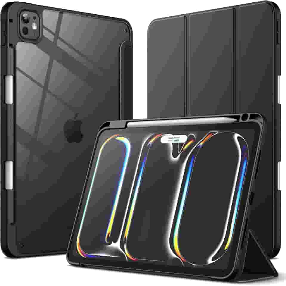 JETech Capa para iPad Pro 11 Polegadas M5/M4 (2025/2024) 6ª/5ª Geração com Porta-Pencil, Capa Traseira Claro e Transparente, Suporte Fino, Capa para Tablet À Prova de Choque (Preto)