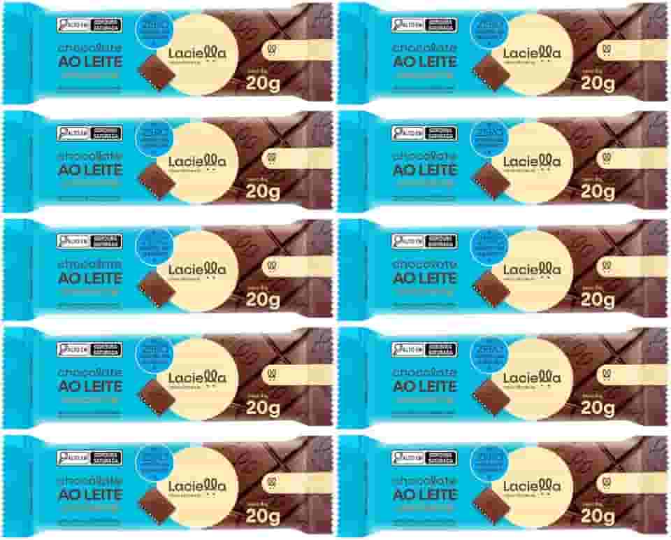 Kit com 10 Tabletes de Chocolate ao Leite Crocante Zero Açúcar de 20g cada - Laciella