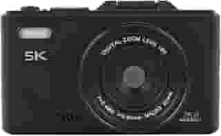 Fockety Câmera digital 5K, câmera vlog com foco automático de 75 MP e zoom digital de 18X, tela flip de 3 polegadas com 180°, câmera retro com estabilizador de imagem (Preto)