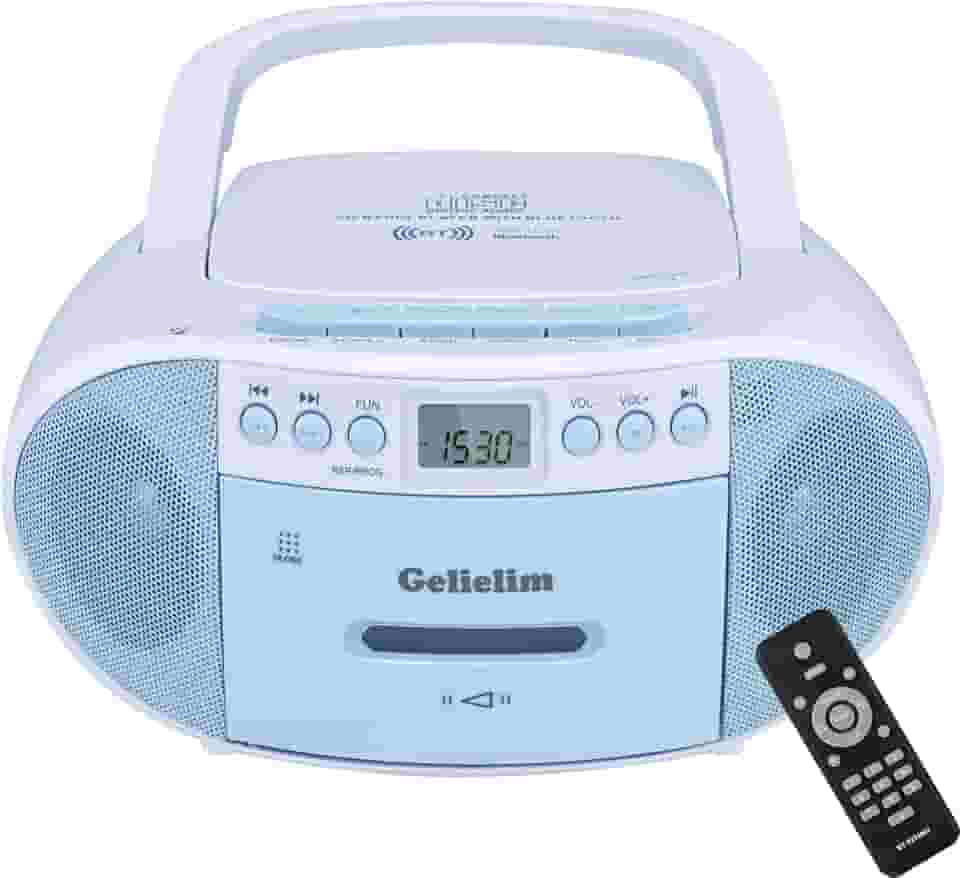 Gelielim Combo De Cd E Toca-Fitas Boombox, Tocadores De Cd Portáteis Boom Box Para Casa Com Bluetooth, Rádio Am Fm, Suporte Para Controle Remoto/Aux/Usb/Fone De Ouvido, Alimentado Por Ca/Bateria, V
