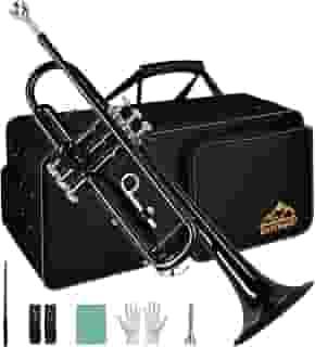 EASTROCK Conjunto de trompete padrão Bb Trumpet com estojo de transporte, luvas, bocal 7C e kit de limpeza (preto)