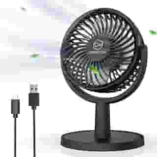 Mini ventilador de mesa, ventilador de mesa alimentado por USB com 4 velocidades, pequeno, mas poderoso, fluxo de ar forte, silencioso, ajuste de 310°, ventilador de circulação de ar pessoal portátil