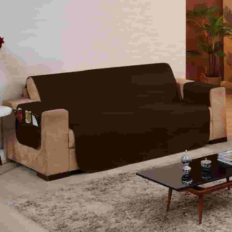 Capa Protetora para Sofá 4 Lugares Reversível - Para Pets e Crianças, Tecido Macio, Fácil de Lavar, Antipelo - Proteção com Estilo e Praticidade no Dia a Dia - FV Enxovais (Marrom, 4 Lugares)