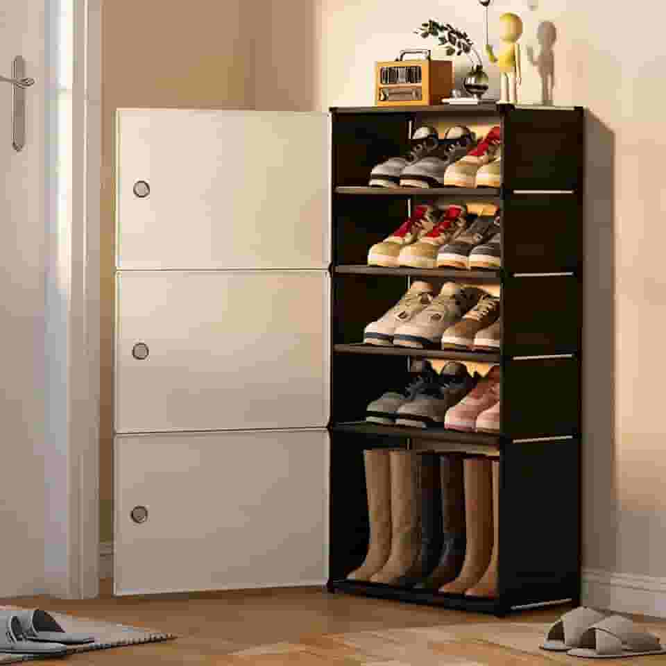 Sapateira Organizadora Fechada Vertical 5 Andares com Portas，Armário Multiuso Organizador Empilhável de Grande Capacidade para Hall de Entrada, Quarto, Sala, Dormitório e Closet
