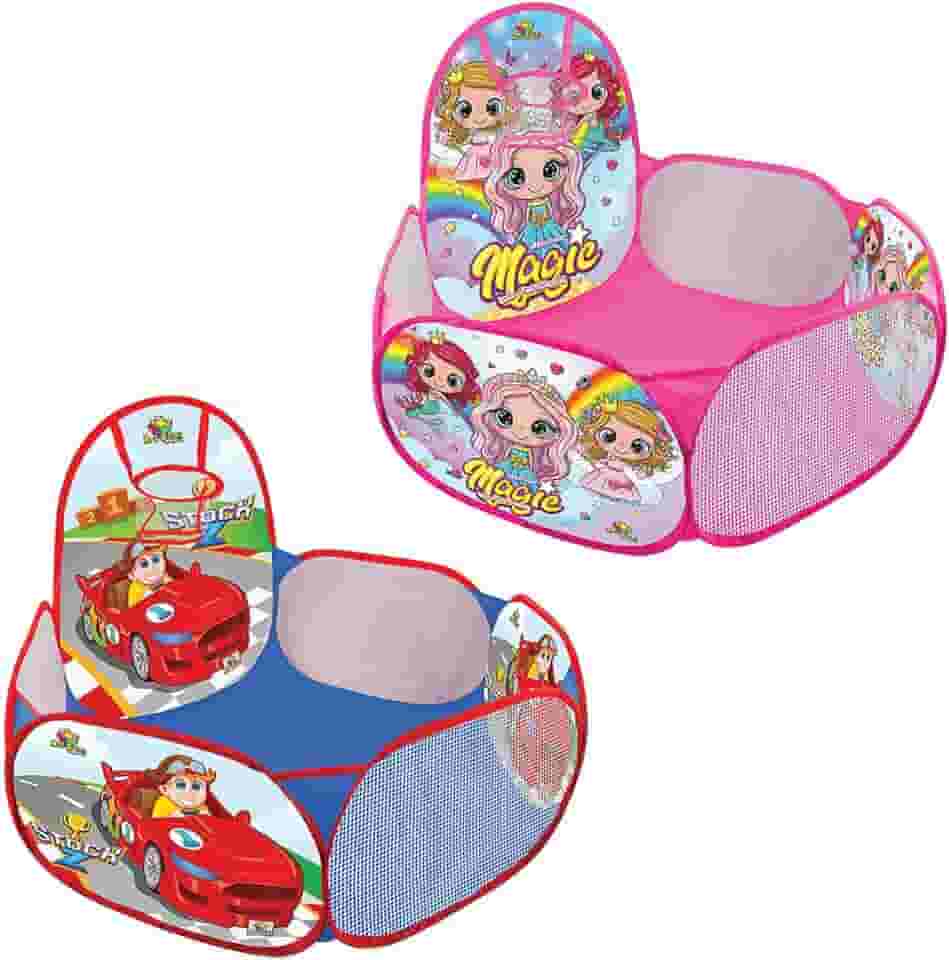 Piscina De Bolinhas Com Cesta de Basquete Barraca com Cesta Cercado Chiqueirinho Dobrável Portátil Linha Premium M5 Armarinhos (Azul)