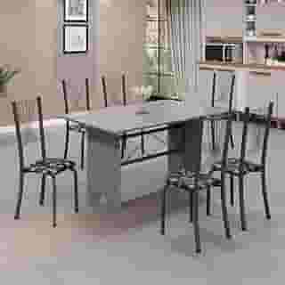 Conjunto de Mesa Tampo de Granito Ocre com 6 Cadeiras Lorena Yescasa Preto Floral/Mart Prata