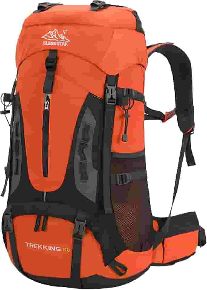 Mochila Bless star Trilha Camping Caminhada Viagem Montanhismo Alpinismo Mochilão Grande Cargueira Trekking Masculina Feminina Com Capa de Chuva 60 Litros (Laranja)