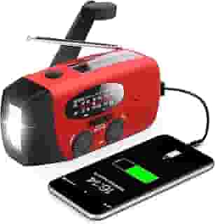 Rádio manivela manual de emergência com lanterna LED para emergência, Rádio meteorológico portátil AM/FM NOAA com carregador de telefone banco de energia de 2000 mA
