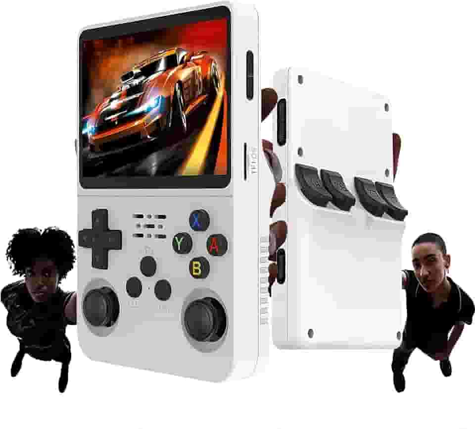 videogame portátil console portátil R36S, com cartão TF de 128GB integrado e suporte a mais de 10000 videogames retro. Possui uma tela IPS de 3,5 polegadas (branco)