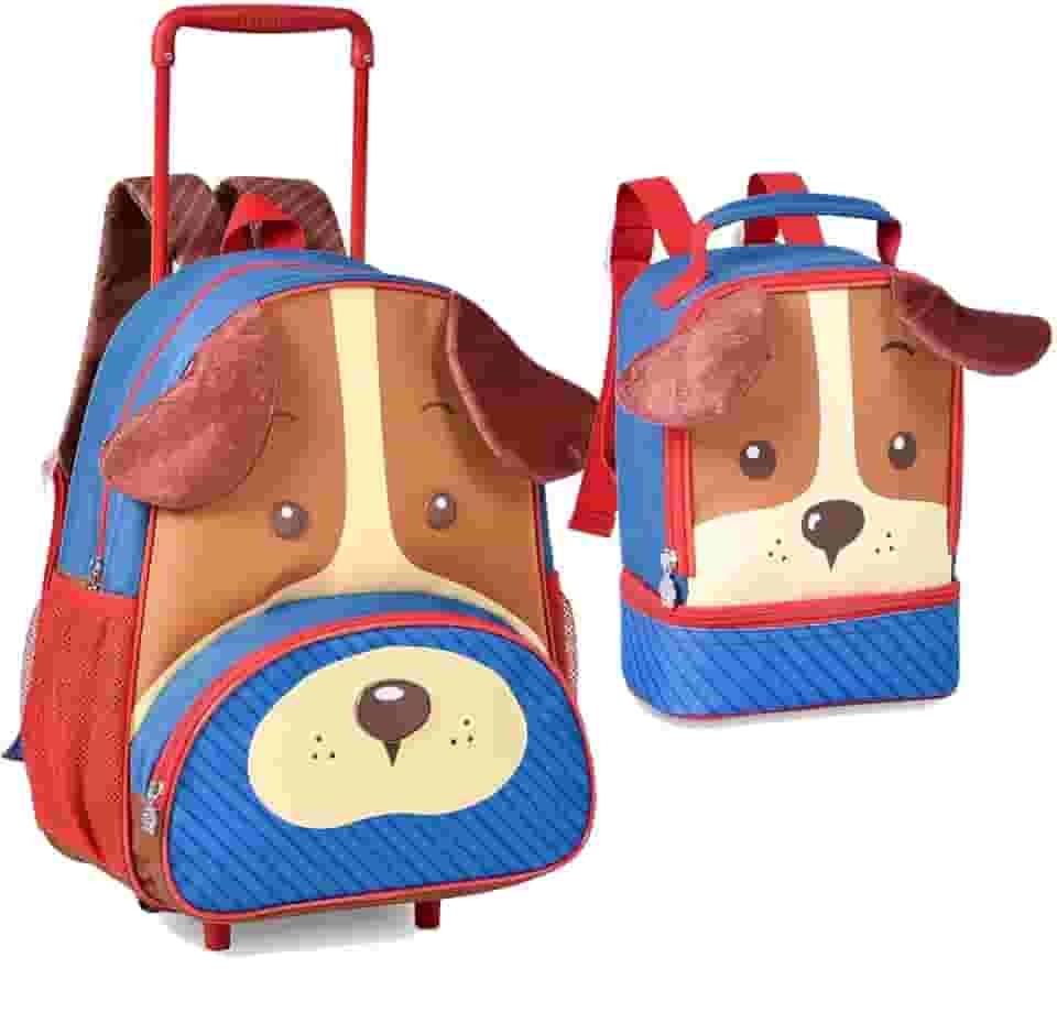 Mochila Rodinha Infantil Kit Escolar Cachorro Caramelo 13" Lancheira Termica 9" - Clio Pets