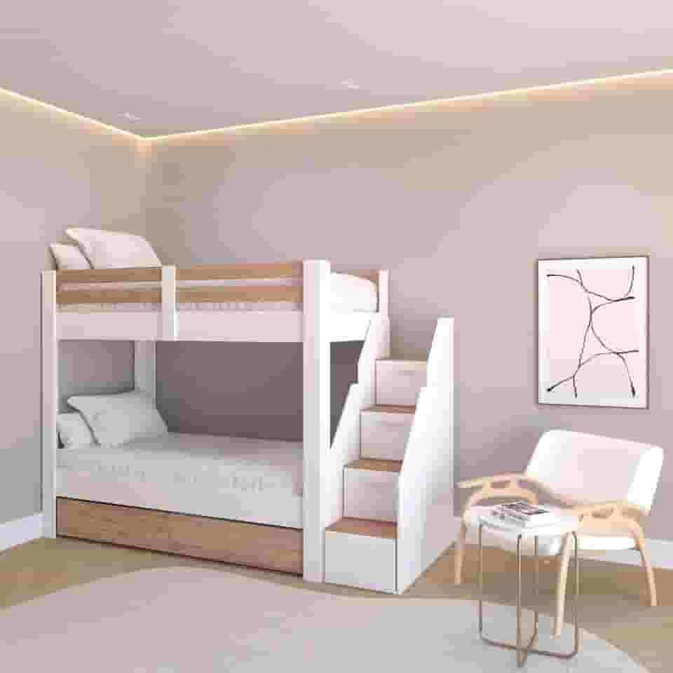 Beliche Solteiro Adulto com 2 Gavetões e 4 Nichos Star Plus Casatema Branco/Amadeirado