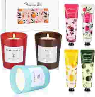 Presente de creme para as mãos para mulheres, conjunto de presente de vela perfumada, loção para mãos secas e rachadas, mini loção para as mãos tamanho viagem, caixa de presente feminina para