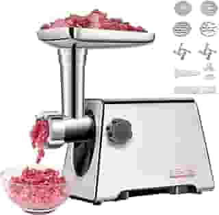 KUUNLESIN Moedor De Carne, Moedor De Carne Elétrico, 350 W [2800 W Máx.], Máquina De Salsicha, Picador De Carne, Máquina De Salsicha De Carne, Pratos De 4 Tamanhos, Kit De Salsicha E Kubbe Para Cozinh