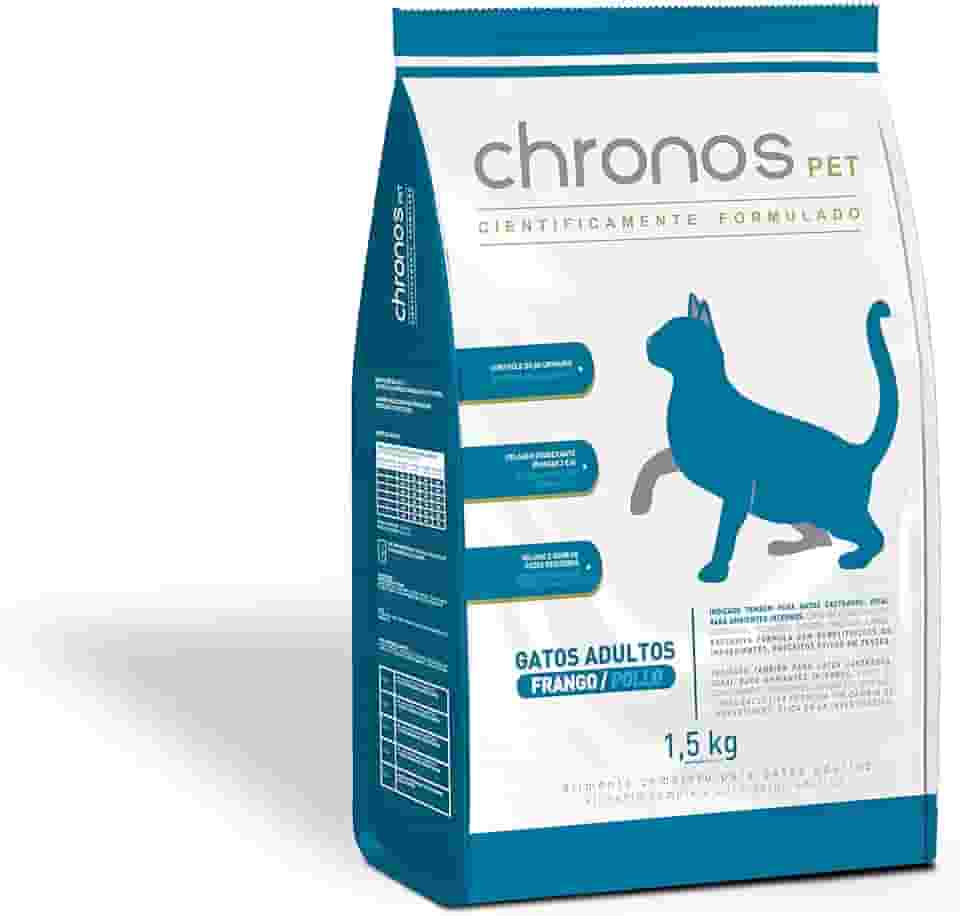 Ração Chronos Pet Gatos Super Premium Adultos Castrados Sabor Frango 1,5kg Chronos Raça Adulto, Sabor Frango