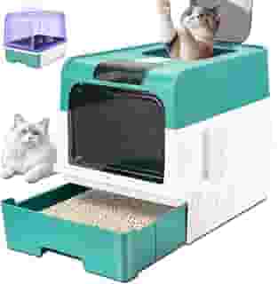 Caixa de Areia para Gatos, Bandeja de Caixa de Areia com Luz Uv para Manter O Ar Fresco, Areia para Gato, Caixa de Areia para Gatos Grande Fechada, Caixas de Areia para Gatos, Banheiro Gato（Verde）