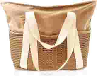 Bolsa de praia de poliéster, bolsa grande à prova d'água com zíper à prova de areia, bolsa dobrável com zíper, bolsa de praia separada, molhada e seca, fácil acesso para piscina, natação