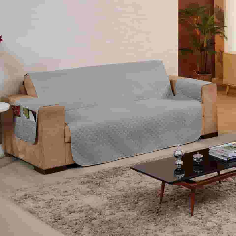 Protetor de Sofá 3 Lugares - Prático, Macio e Lavável, Ideal para Casas com Pets e Crianças – Ótimo Custo-Benefício – FV Enxovais (Cinza, 3 Lugares)