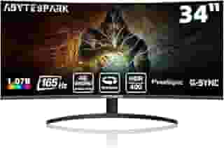 abytespark Monitor de jogos WQHD 4K (3440 × 1440) curvo de 34 polegadas, 165Hz 1500R-PIP/PBP, 1ms (MPRT), HDR400, DCI-P3 95%, FreeSync e G-Sync, 2 DP 1.4 e 2 HDMI 2.0, ajuste de altura de inclinação