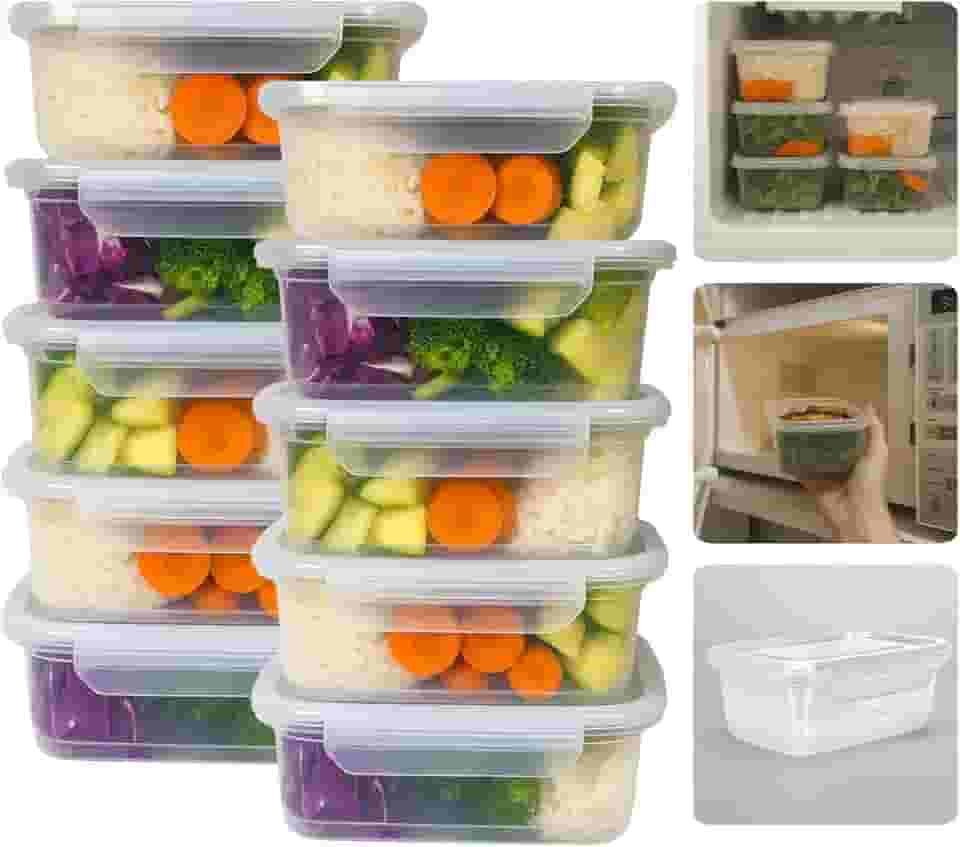 Kit 10 Potes Marmita Reutilizável Com Trava 750 ml Retangular Congelador Microondas Útil