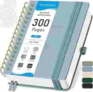 EMSHOI Spiral Notebook, Bullet Dotted Journal, 300 Pages A5 Dot Grid Notebook, 100gsm Thick Dotted Paper, Hardcover Spiral Notebook for School, Work, Note Taking, 5.7' × 8.22' - Gray Blue