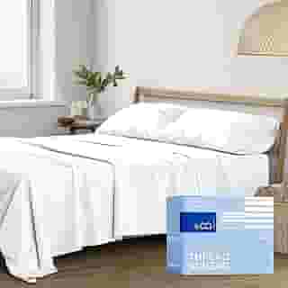 THREAD SPREAD 400 fios, lençóis 100% algodão, tecido de cetim queen série Glee, conjunto de cama de 4 peças decorado com bolso profundo, lençóis de algodão de qualidade egípcia estilo hotel de luxo