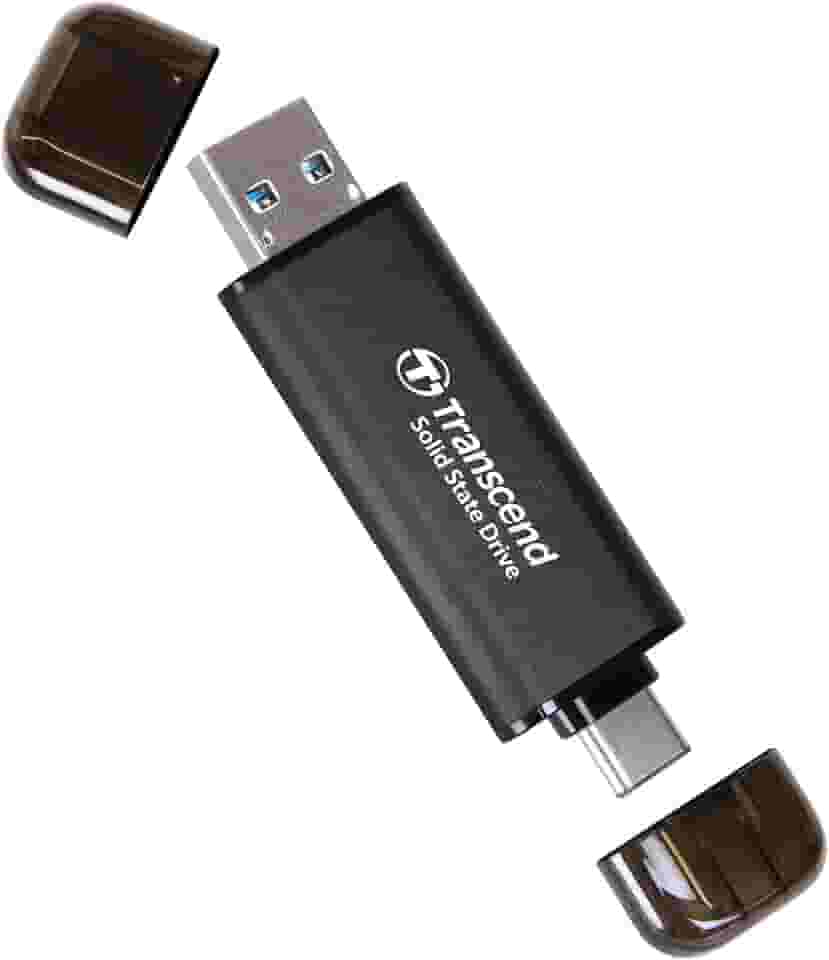 Transcend SSD externo de 256 GB, até 1.050 MB/s, pen drive USB duplo para iPhone, iPad e Mac; Windows e Android, tablet e PC, Smart TV, pen drive USB 3.2 geração 2, pen drive, 2 em 1 tipo C e cartão