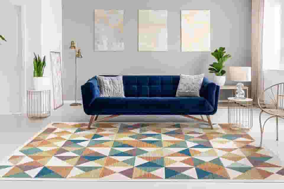 Tapete Aurora Retangular de 100X140 cm, Cor Azul, Verde e Bege, Edantex.