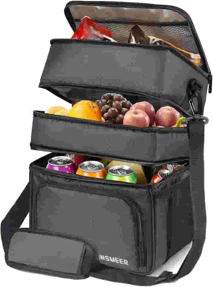 INSMEER Bolsa Térmica Marmita Para Homens, 3 Compartimentos Lancheira Térmica Para Homens Adultos Bolsa Térmica Separada Para Alimentos Quentes E Frios, 3 Compartimentos (Preto)