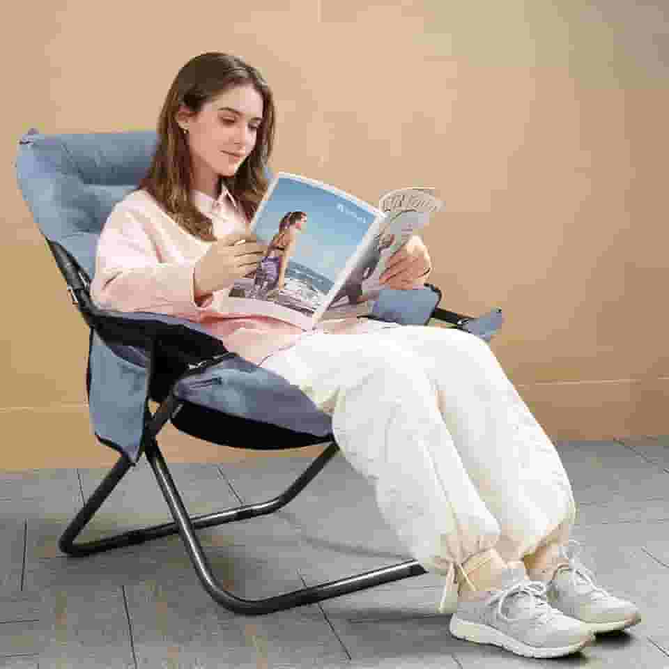 Poltrona Dobrável Reclinável 3 Posições - Caderia dobrável com braços de lazer estofada confortável portátil, com bolsa lateral e estrutura de metal resistente para sala de estar e varanda (Cor Cinza)